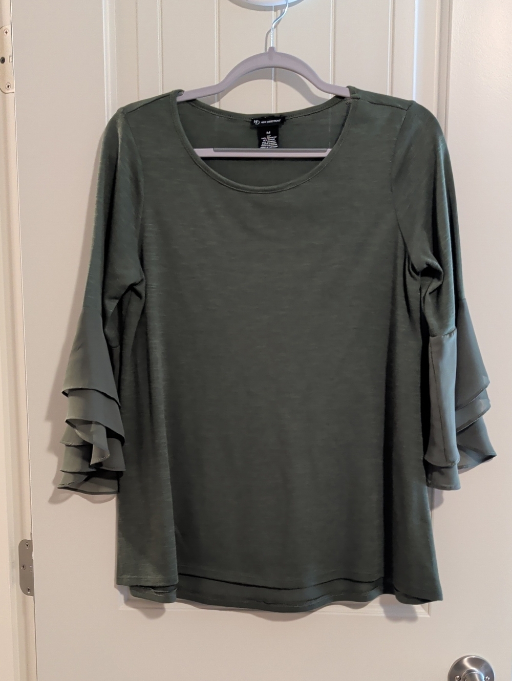 New Directions- Olive Green Ruffle Sleeve Top
